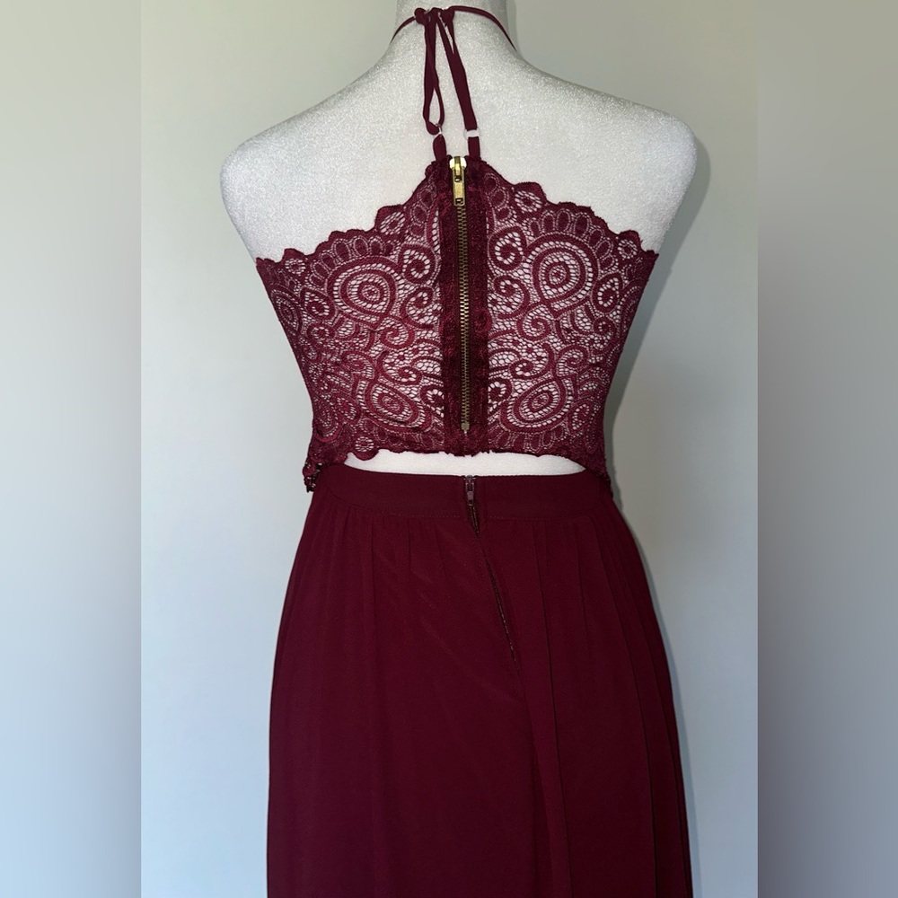 Graceful Burgundy Halter Layered Dress- Honey & Rosie - Picture 3 of 4